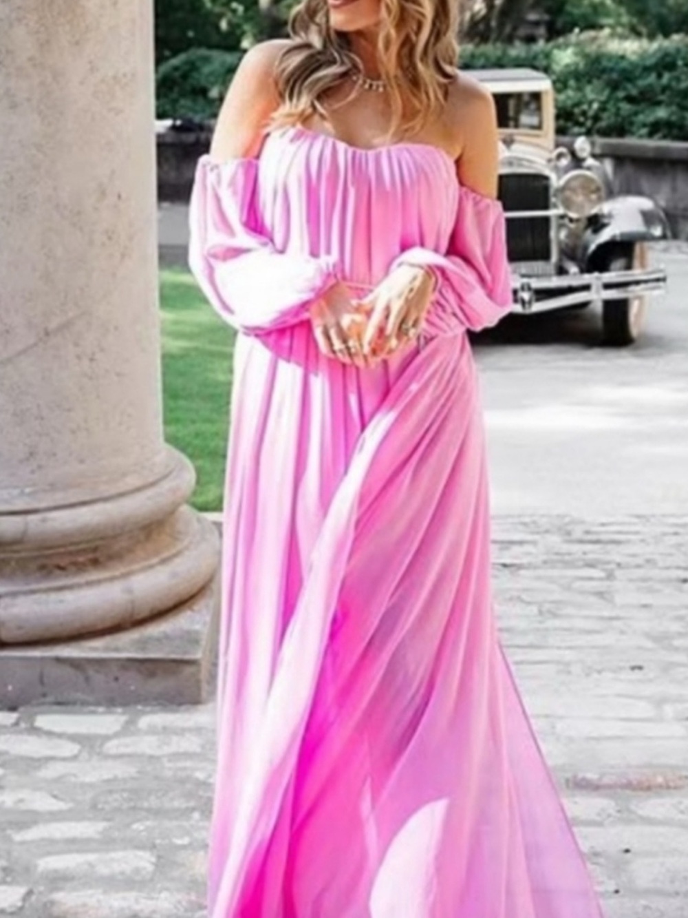 ANTONIO MELANI Off-Shoulder Pink Maxi Gown